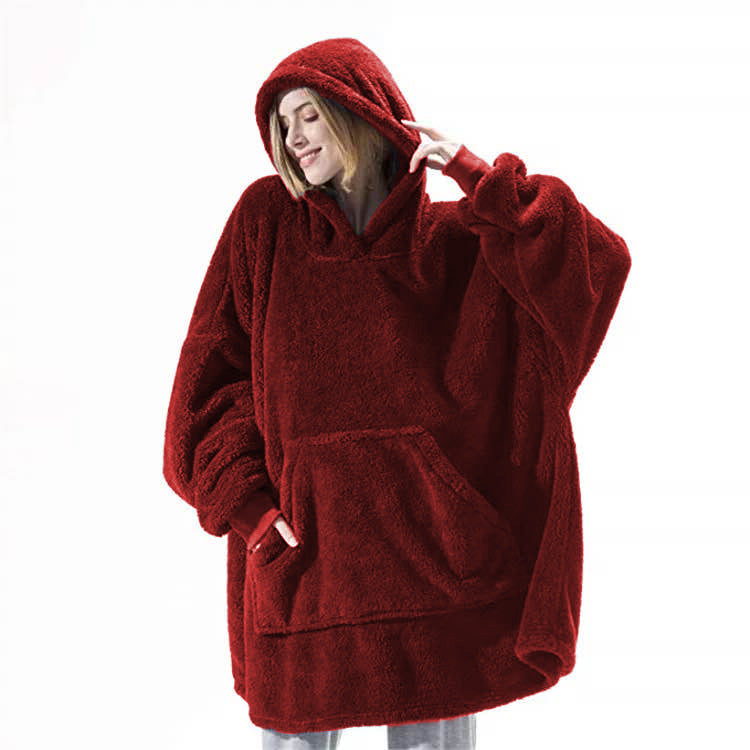 Cozy Double-Sided Fleece Hoodie – Warm Wearable Blanket Sweater Top