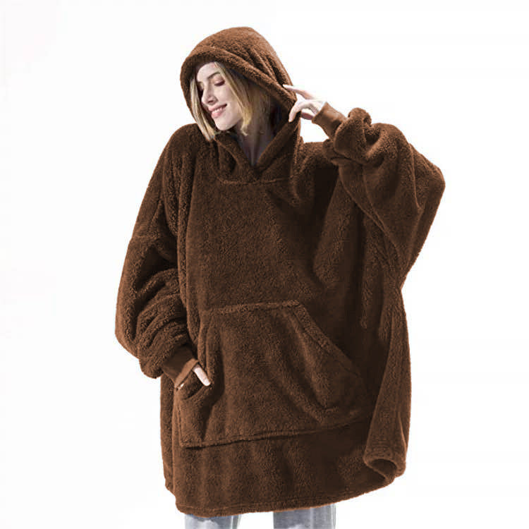 Cozy Double-Sided Fleece Hoodie – Warm Wearable Blanket Sweater Top