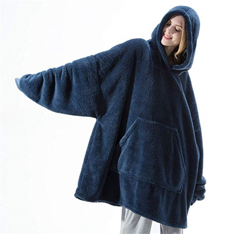 Cozy Double-Sided Fleece Hoodie – Warm Wearable Blanket Sweater Top