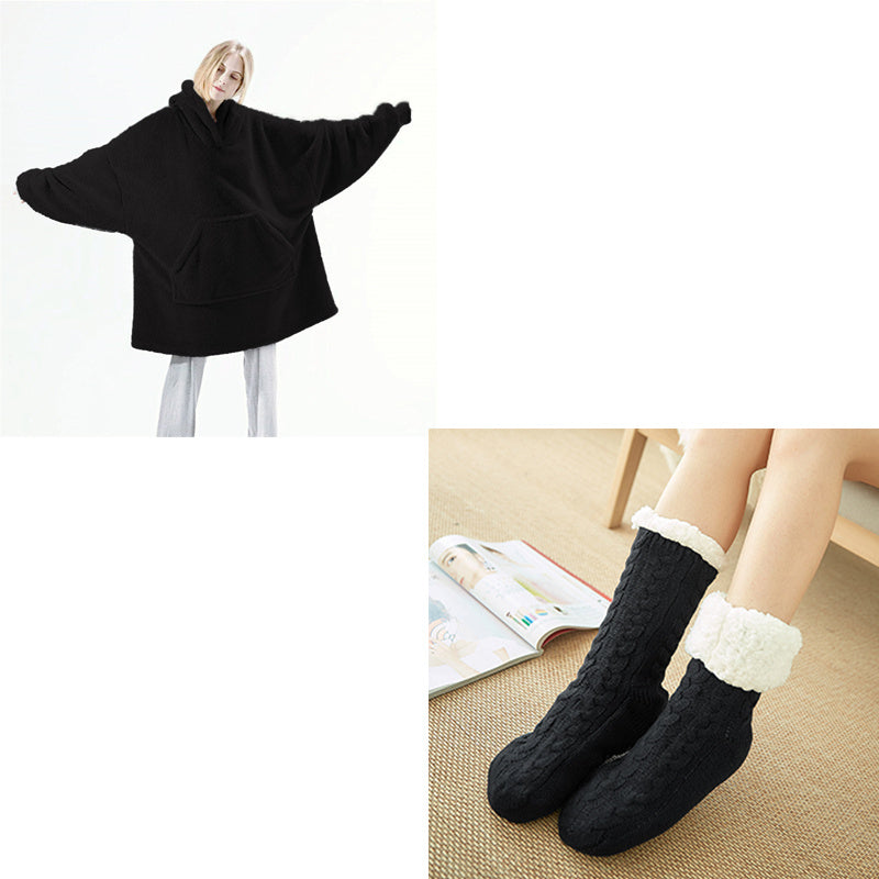 Cozy Double-Sided Fleece Hoodie – Warm Wearable Blanket Sweater Top