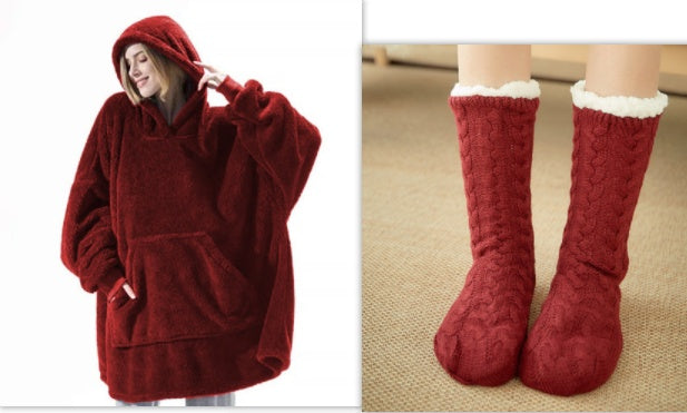 Cozy Double-Sided Fleece Hoodie – Warm Wearable Blanket Sweater Top