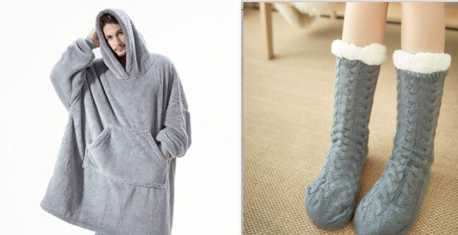 Cozy Double-Sided Fleece Hoodie – Warm Wearable Blanket Sweater Top