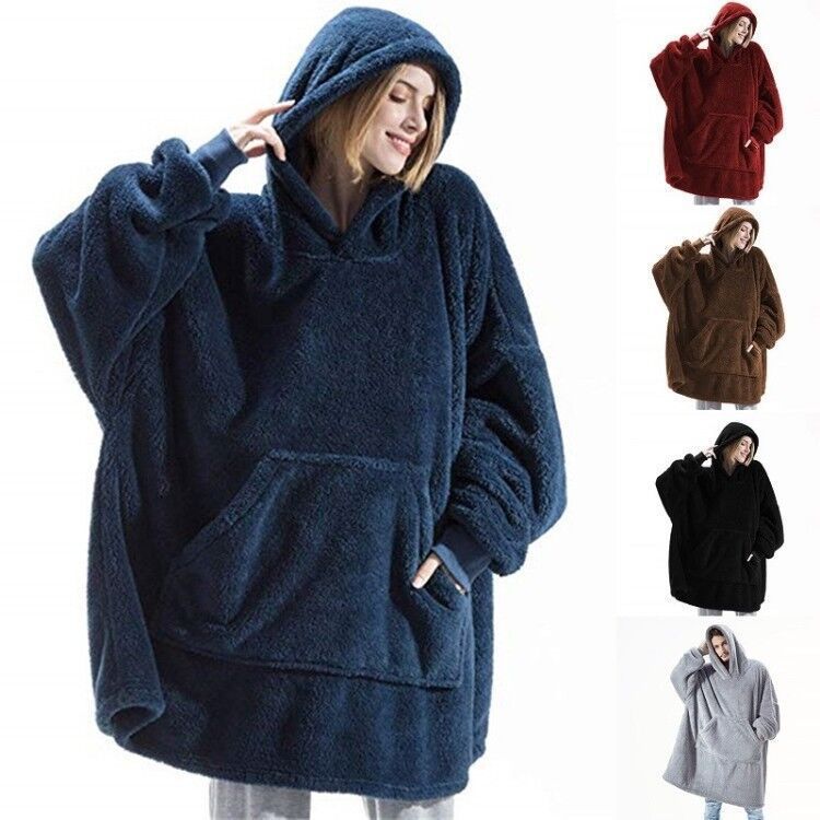 Cozy Double-Sided Fleece Hoodie – Warm Wearable Blanket Sweater Top