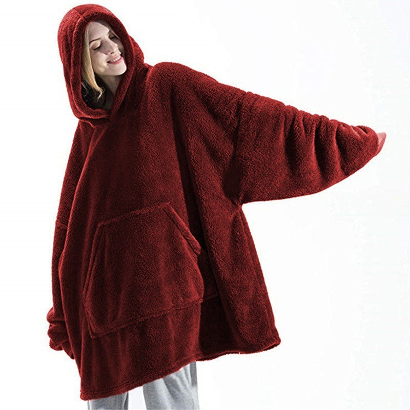 Cozy Double-Sided Fleece Hoodie – Warm Wearable Blanket Sweater Top